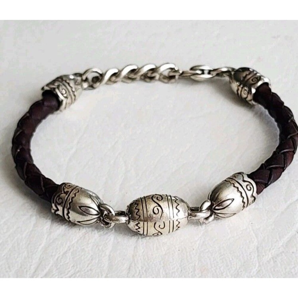 RETIRED Brighton Bracelet with Decorative Silver Bead On Brown Cord